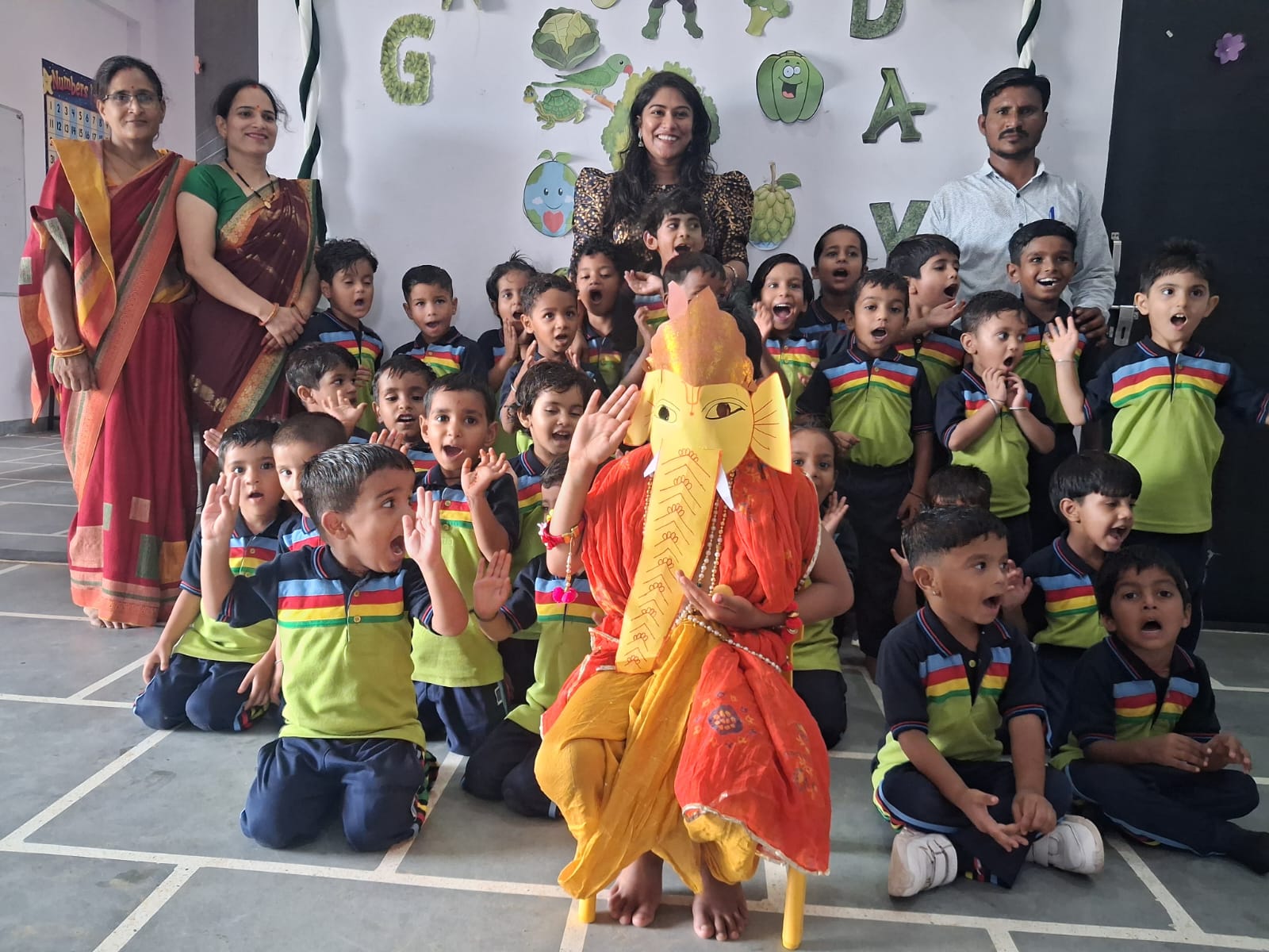 Teacher with students